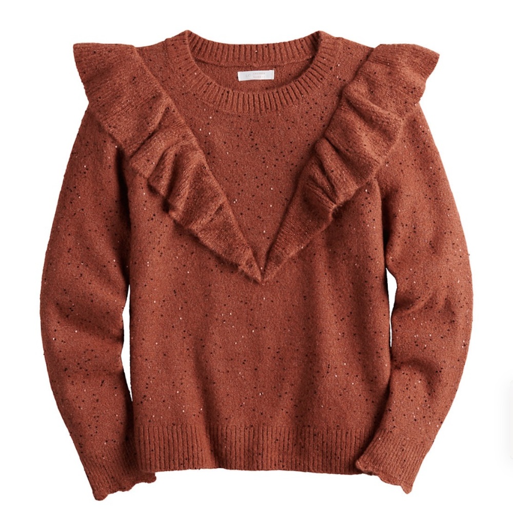 NWT LC Lauren Conrad Size XS Ruffle Shoulder Sparkle Sweater - Picture 1 of 6